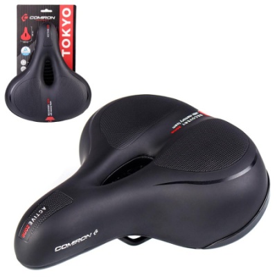 Седло велосипедное комфортное COMIRON TOKYO C012 265x220, Технологии: ED, MEMORY FOAM, Верх: PU с пресс. принтом, Цвет: Чёрный+Красный в Магазине Спорт - Пермь