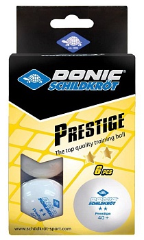 Мяч для настольного тенниса Donic Prestige, 2 звезды, цвет: белый, 6 штук