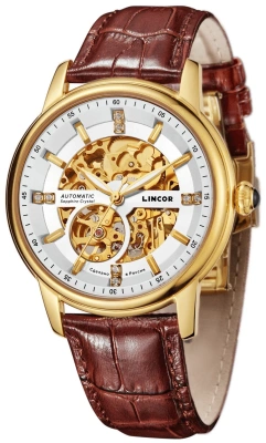 Наручные часы мужские Lincor 1183S2L2 скелетон золото коричн ремень в магазине Спорт - Пермь