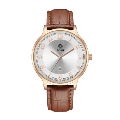 Наручные кварцевые часы УЧЗ 1527A3L5 классика золото коричн.ремень в магазине Спорт - Пермь