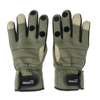 Перчатки рыбацкие FISHER неопрен. на липучке, цв.хаки Helios в Магазине Спорт - Пермь