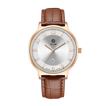 Наручные кварцевые часы УЧЗ 1527A3L5 классика золото коричн.ремень в магазине Спорт - Пермь