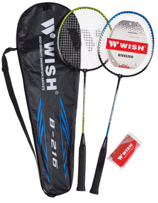 Набор для бадминтона Wish Steeltec 216, 2 ракетки, 2 волана, зеленый/синий