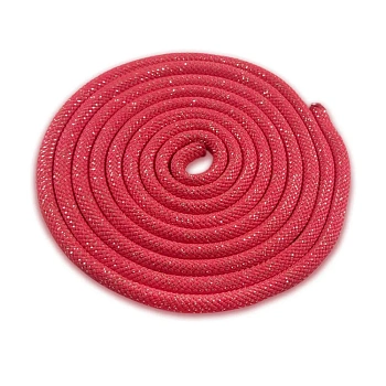 Гимнастическая скакалка красная с золотым люрексом (3 метра), диаметр 10мм