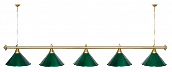Светильник Startbilliards, 5 плафонов Цвет плафона: Зеленый (Green) / Цвет штанги: Золотой (Gold)