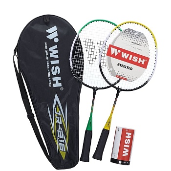 Набор для бадминтона Wish Steeltec 216, 2 ракетки, 2 волана, желтый/зеленый