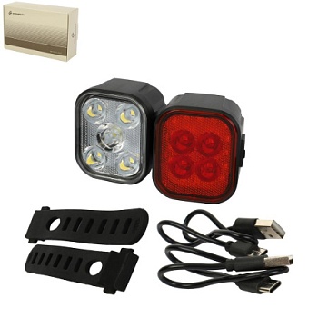 Набор фонарей передний и задний COMIRON "FIREFLYS" корпус: ABS; свет: LED; аккумулятор Lithium, Type-C, влагозащита IP45, вес 50гр.