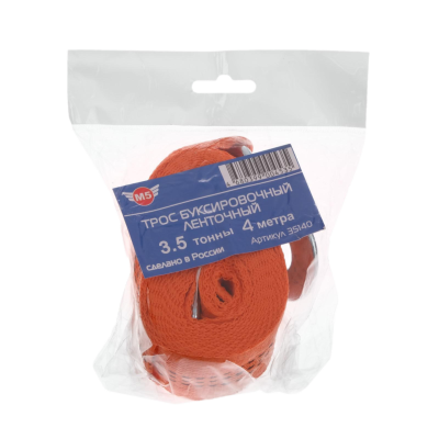 Трос буксировочный, лента М5 3,5т, 4м, с крюкам, артикул 5310688