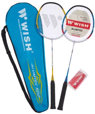 Набор для бадминтона WISH Alumtec 502 (2 ракетки+2 волана), сине/желтый