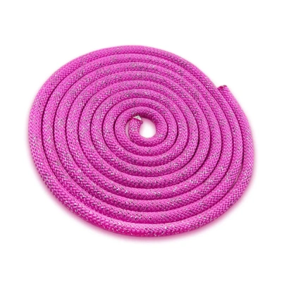 Гимнастическая скакалка розовая с серебряным люрексом (3 метра), диаметр 10мм