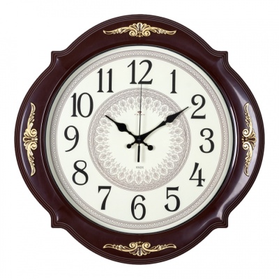 Часы настенные Рубин 3930-004 40х40см, корпус коричневый с золотым узором "Кружево" в магазине Спорт - Пермь