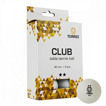 Мяч для настольного тенниса Torres Club TT21014, 2 звезды, цвет белый, 6 штук