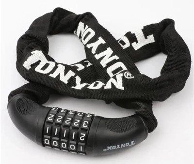 Замок велосипедный кодовый COMIRON R-LOCK, 5 разрядов, стальная цепь, толщина звеньев 7 мм, 7х900мм в Магазине Спорт - Пермь