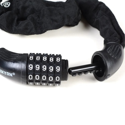 Замок велосипедный кодовый COMIRON R-LOCK, 5 разрядов, стальная цепь, толщина звеньев 7 мм, 7х900мм в Магазине Спорт - Пермь