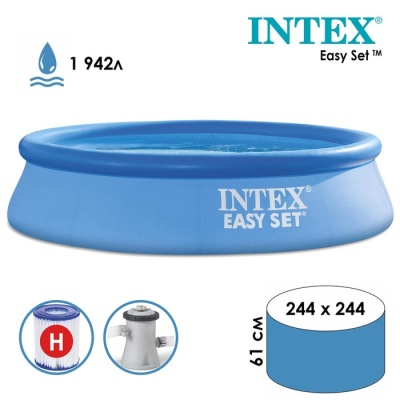 Бассейн надувной INTEX Easy Set 28108, 244 х 61 см, 1942 л, фильтр-насос 1250 л/ч
