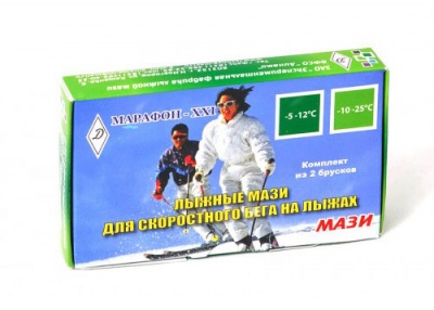 Комплект лыжных мазей МАРАФОН-XXI MK-2; (-5 до- 25С), 2 бруска,зелёная/светло-зелёная, 80г в магазине Спорт - Пермь