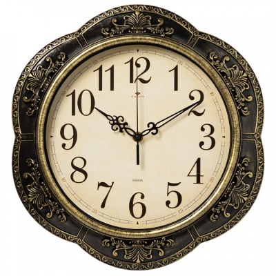 Настенные часы Рубин 3533-008 круг d=35,5см, корпус черный с золотом "Классика" в магазине Спорт - Пермь