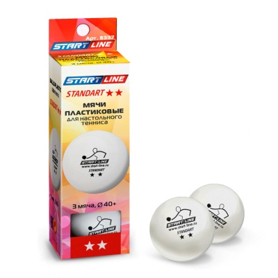 Мяч для настольного тенниса START LINE STANDART 2 звезды, 40мм, белый, 3 штукb