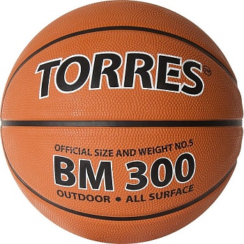 Мяч для баскетбола TORRES BM300 В02015, оранжевый, размер 5
