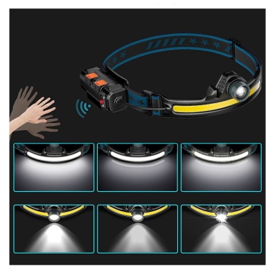 Фонарь налобный аккумуляторный, 15 Вт, 2000 мАч, COB, XPE, 6 режимов, индикатор заряда, USB 9094009