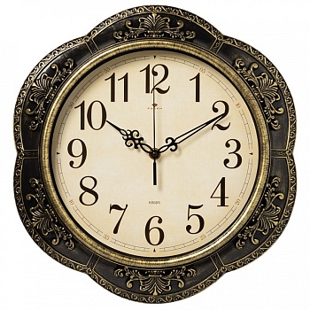 Настенные часы Рубин 3533-008 круг d=35,5см, корпус черный с золотом "Классика" в магазине Спорт - Пермь