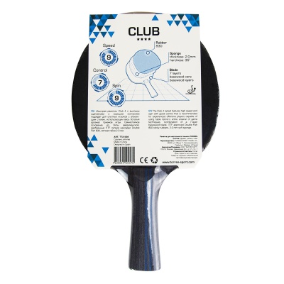 Ракетка для настольного тенниса TORRES Club 4*, TT21008, коническая ручка