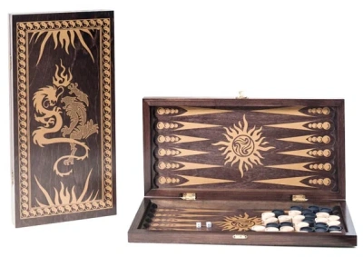 Нарды Объедовская фабрика «Игрушки» малые, венге, рисунок золото "Драконы" (400*200*40)