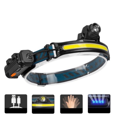 Фонарь налобный аккумуляторный, 15 Вт, 2000 мАч, COB, XPE, 6 режимов, индикатор заряда, USB 9094009