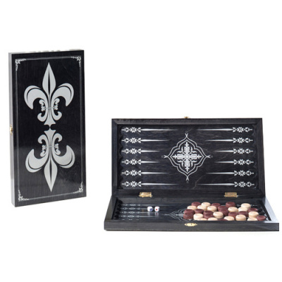 Нарды Объедовская фабрика "Игрушки" малые черные, рисунок серебро "Лилии" (400*200*40)