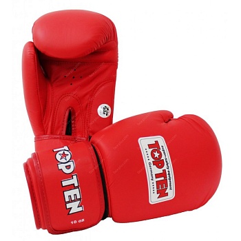Перчатки боксерские TOP TEN aiba, 12оz, натуральная кожа, красные в магазине Спорт - Пермь