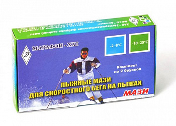 Комплект лыжных мазей МАРАФОН-XXI MK-2; (-2 до- 25С), 2 бруска, синяя/светло-зелёная, 80г в магазине Спорт - Пермь