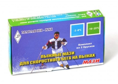 Комплект лыжных мазей МАРАФОН-XXI MK-2; (-2 до- 25С), 2 бруска, синяя/светло-зелёная, 80г в магазине Спорт - Пермь