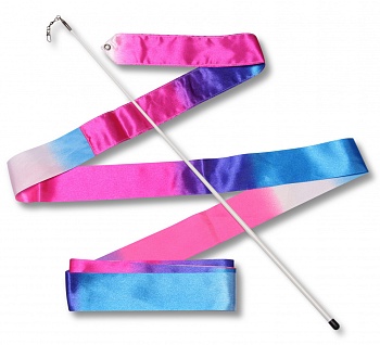 Лента гимнастическая с палочкой Indigo 56 см, 4 м, бело-сине-розовая (АВ-236-14)