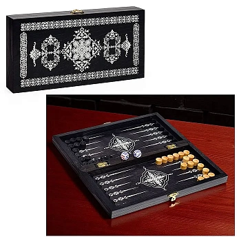 Нарды Объедовская фабрика игрушки "Вьюн", дорожные черные, серебристый рисунок, 290х145х40 мм