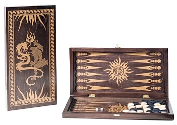 Нарды Объедовская фабрика «Игрушки» малые, венге, рисунок золото "Драконы" (400*200*40)