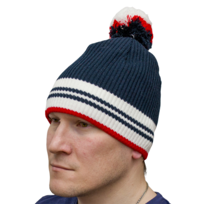 Шапка RAY вязаная Финиш бубон, размер S (54-58), цвет темно-синий/белый/красный
