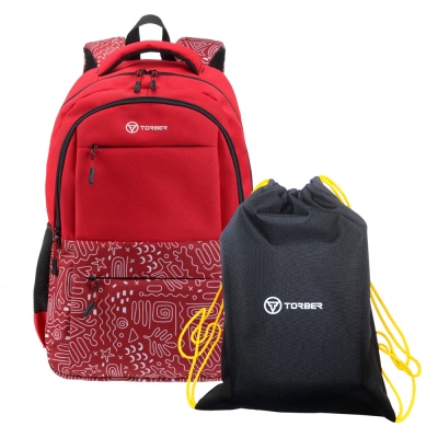 Городской рюкзак TORBER CLASS X  с отделением для ноутбука 16,6 дюймов + мешок для обуви, красный