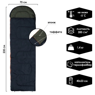 Спальный мешок СП3,  200+35 х 75 см, ( -5 до +10 °С)