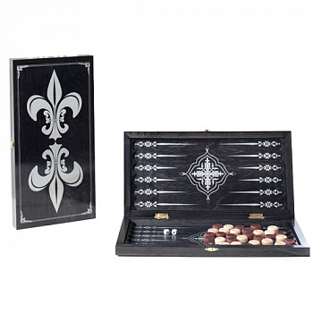 Нарды Объедовская фабрика "Игрушки" малые черные, рисунок серебро "Лилии" (400*200*40)