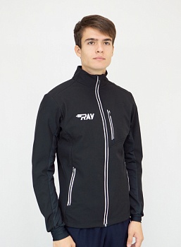 Куртка разминочная RAY WS NEO (MEN) на флисе, черная, молния светоотражающая