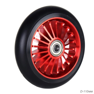 Колесо для трюкового самоката PU JJ-024, 110мм, с подшипником ABEC-9, алюминий, красное