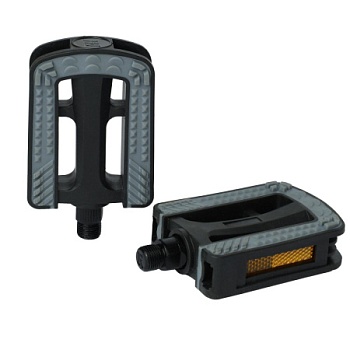 Педаль MTB HONGDING HD-823, 9/16 резьба, PP корпус, сталь. подшипник, 108х73мм, с рефлектором, антискользящие TPR, 2S ось, black, 1 пара