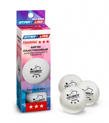 Мяч для настольного тенниса Start Line TRAINING 3 звезды NEW, 40 мм, белый, 3 штуки
