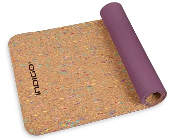 Коврик для йоги и фитнеса INDIGO IN285, размер 173х61х0,6, TPE / пробка, коричневый/фиолетовый в Магазине Спорт - Пермь