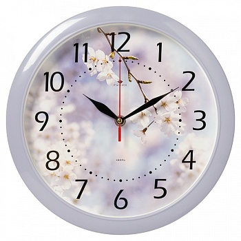 Настенные часы Рубин 6026-037 круг d=29см, корпус сиреневый " Цветы" в магазине Спорт - Пермь